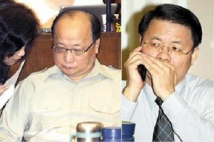 臺中角頭翁奇楠上周五遭槍擊喪命,昨天議員驚爆案發時有四名官警在場,市長胡志強(左圖)臉色沉重,不斷與幕僚交換意見。市警局長胡木源(右)則在備詢席上電話接不完,神情凝重。