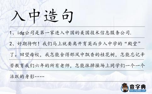 入中造句