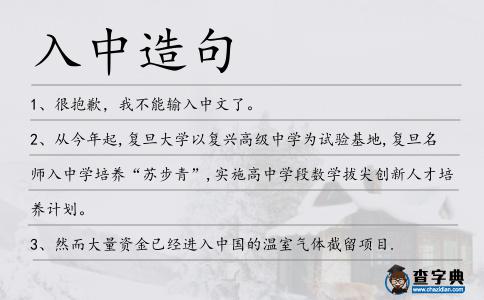 入中造句