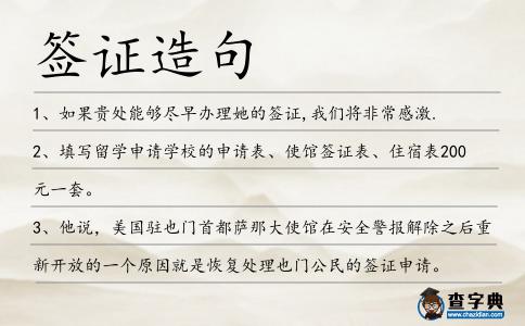 簽證造句