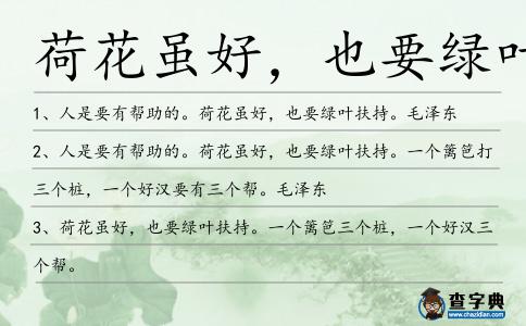 荷花雖好,也要綠葉扶持造句