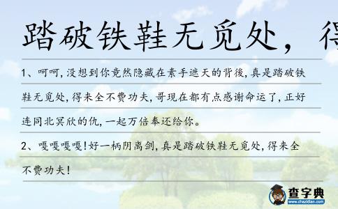 踏破鐵鞋無覓處，得來全不費功夫造句