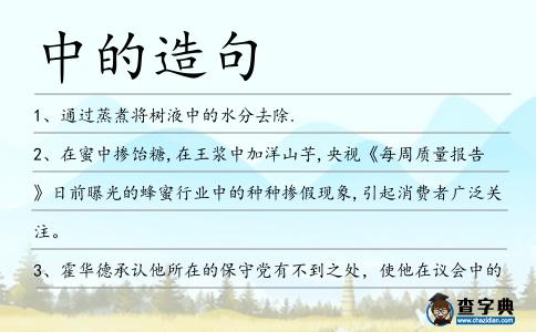 中的造句