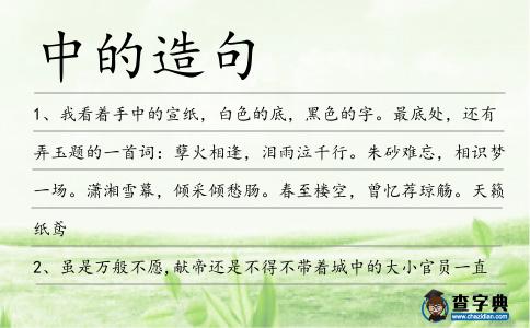 中的造句