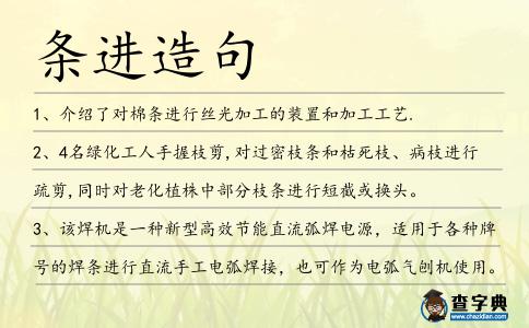條進造句